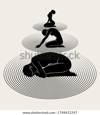 Vector hand drawn flat  illustration of woman's awakening isolated. Tattoo creative artwork. Template for card, poster, banner, print for t-shirt, pin, badge, patch.