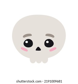 Vector Hand Drawn Flat Kawaii Skull Isolated On White Background