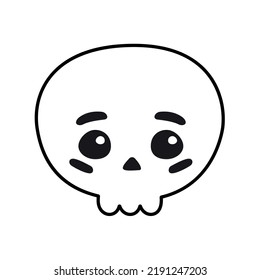 Vector Hand Drawn Flat Kawaii Skull Isolated On White Background