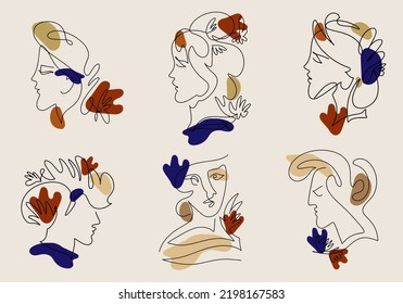 Vector hand drawn flat minimalistic pastel illustration of character. Creative one line abstract artwork with portrait . Template for card, poster, banner, print for t-shirt, brochure.