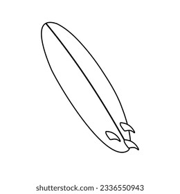 Surfboard de contorno plano dibujado a mano aislado en fondo blanco