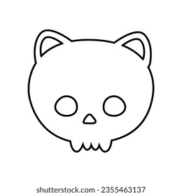 Vector hand drawn flat outline cute cat skull isolated on white background