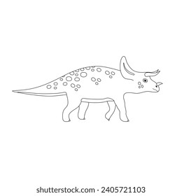 Vector hand drawn flat outline triceratops dinosaur isolated on white background