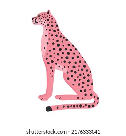 Vector hand drawn flat pink sitting cheetah isolated on white background