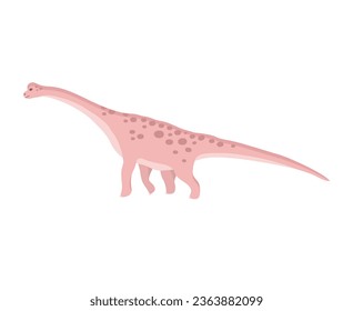 Vector hand drawn flat pink diplodocus dinosaur isolated on white background