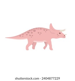 Vector hand drawn flat pink triceratops dinosaur isolated on white background