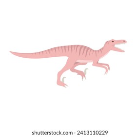 Vektor, handgezeichnet, flach rosa Velociraptor-Dinosaurier einzeln auf weißem Hintergrund