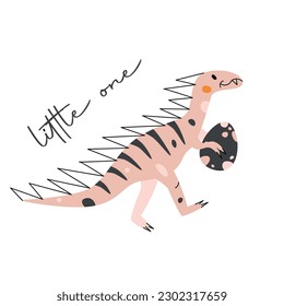 Vector hand drawn flat postcard with dinosaur and egg. Little one
