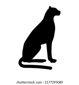 Vector hand drawn flat sitting cheetah silhouette isolated on white background