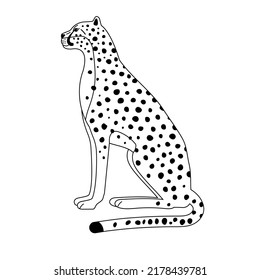 Vector hand drawn flat sitting cheetah isolated on white background