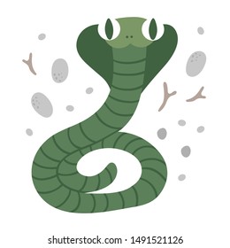 Vector hand drawn flat snake picture. Funny woodland animal. Cute forest serpent illustration for children’s design, print, stationery