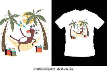 Vector hand drawn flat summer christmas illustration t-shirt design editable template