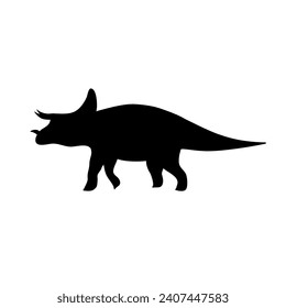 Vector hand drawn flat triceratops dinosaur silhouette isolated on white background