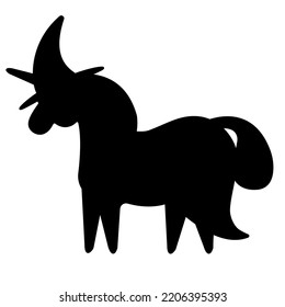 Vector hand drawn flat witch Halloween unicorn silhouette isolated on white background
