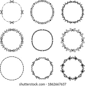 Vector hand drawn floral and abstract frames. EPS set of rustic floral vintage wreaths
