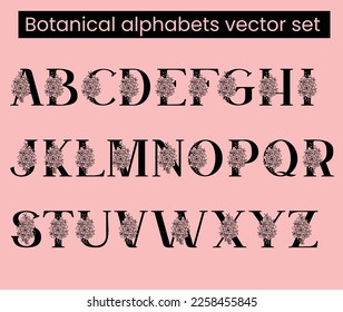 Vector Hand Drawn Floral Alphabet Monograms or Logos. Letters with Flowers and Branches. Cherry Blossom. Flowered Design Elements. Brand Identity
