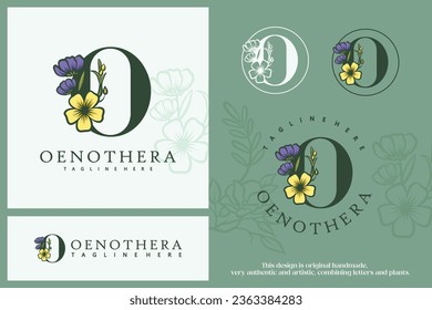 Vector Hand Drawn Floral Alphabet Monogram or Logo. Letter with Flowers and Branches. Artistic flowers. Floral Design Element. Logo brand identity with the initials O