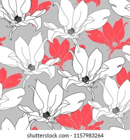 Vector hand drawn floral background. Seamless pattern with flowers.