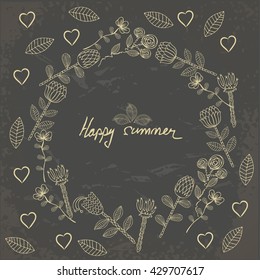 Vector Hand drawn floral background with frame for your text. Card with flowers. Doodle template universal hand drawn card