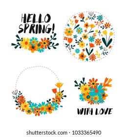 Vector hand drawn floral collection, flowers set, decorative elements for card, poster, invintation.