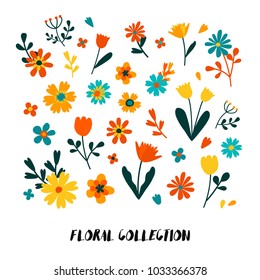 Vector hand drawn floral collection, flowers set, decorative elements for card, poster, invintation.