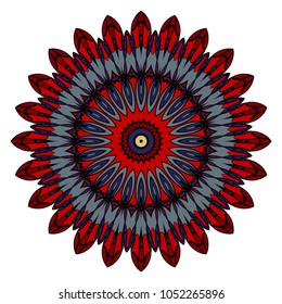 Vector hand drawn floral color mandala design. For fashion, surface design. Red, purple, gold color
