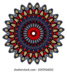 Vector hand drawn floral color mandala design. For fashion, surface design. Red, purple, gold color
