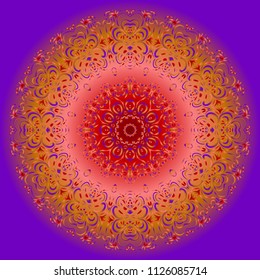 Vector hand drawn floral color mandala design. For fashion, surface design. Red, purple, gold mistic color