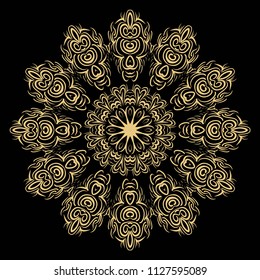 Vector hand drawn floral color mandala design. For fashion, surface design. Red, purple, gold mistic color