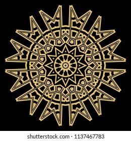 Vector hand drawn floral color mandala design. For fashion, surface design. Red, gold color.