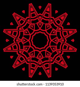 Vector hand drawn floral color mandala design. For fashion, surface design. Red, gold color.