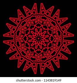 Vector hand drawn floral color mandala design. For fashion, surface design. Red, gold color.