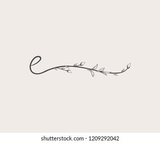 Vector Hand Drawn floral E monogram or logo. Lowercase Hand Lettering Letter e with Flowers and Branches. Wildflowers. Floral Design