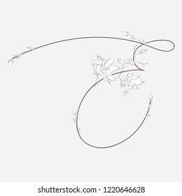 Vector Hand Drawn floral E monogram or logo. Uppercase Hand Lettering Letter E with Flowers and Branches. Wildflowers. Floral Design