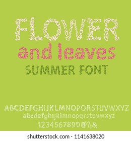Vector hand drawn floral font. Leaves and flower monograms. Floral typography design. Vector illustration.