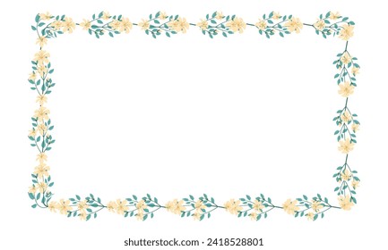 Vector hand drawn floral frame on white background.