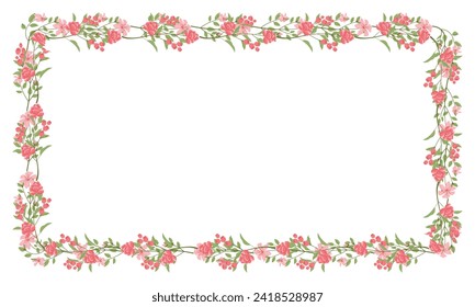 Vector hand drawn floral frame on white background.