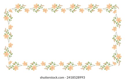 Vector hand drawn floral frame on white background.