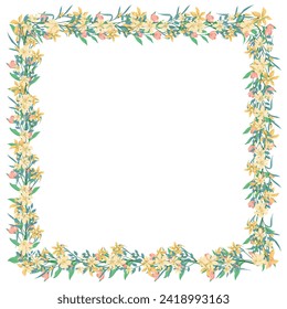 Marco floral dibujado a mano con vectores sobre fondo blanco.