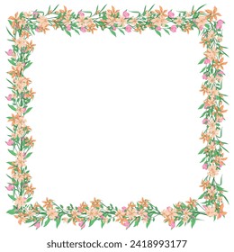 Vector hand drawn floral frame on white background.