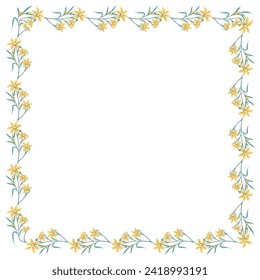 Marco floral dibujado a mano con vectores sobre fondo blanco.