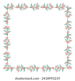 Vector hand drawn floral frame on white background.