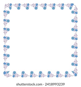 Vector hand drawn floral frame on white background.