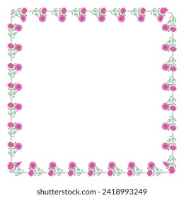 Vector hand drawn floral frame on white background.