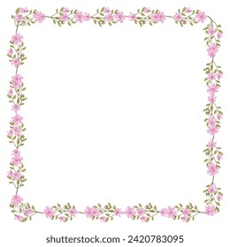 Vector hand drawn floral frame on white background.