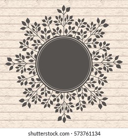 Vector hand drawn floral frame on wooden background