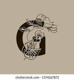 Vector Hand Drawn floral G monogram or logo. Uppercase Hand Lettering. Letter G with Flowers and Branches. Wildflowers. Floral Design