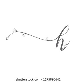 Vector Hand Drawn floral H monogram or logo. Lowercase Hand Lettering Letter h with Flowers and Branches. Wildflowers. Floral Design