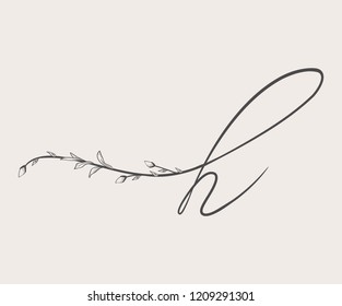 Vector Hand Drawn floral H monogram or logo. Lowercase Hand Lettering Letter h with Flowers and Branches. Wildflowers. Floral Design