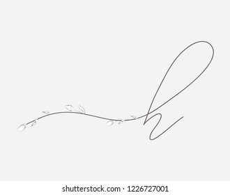 Vector Hand Drawn floral H monogram or logo. Lowercase Hand Lettering Letter H with Flowers and Branches. Wildflowers. Floral Design